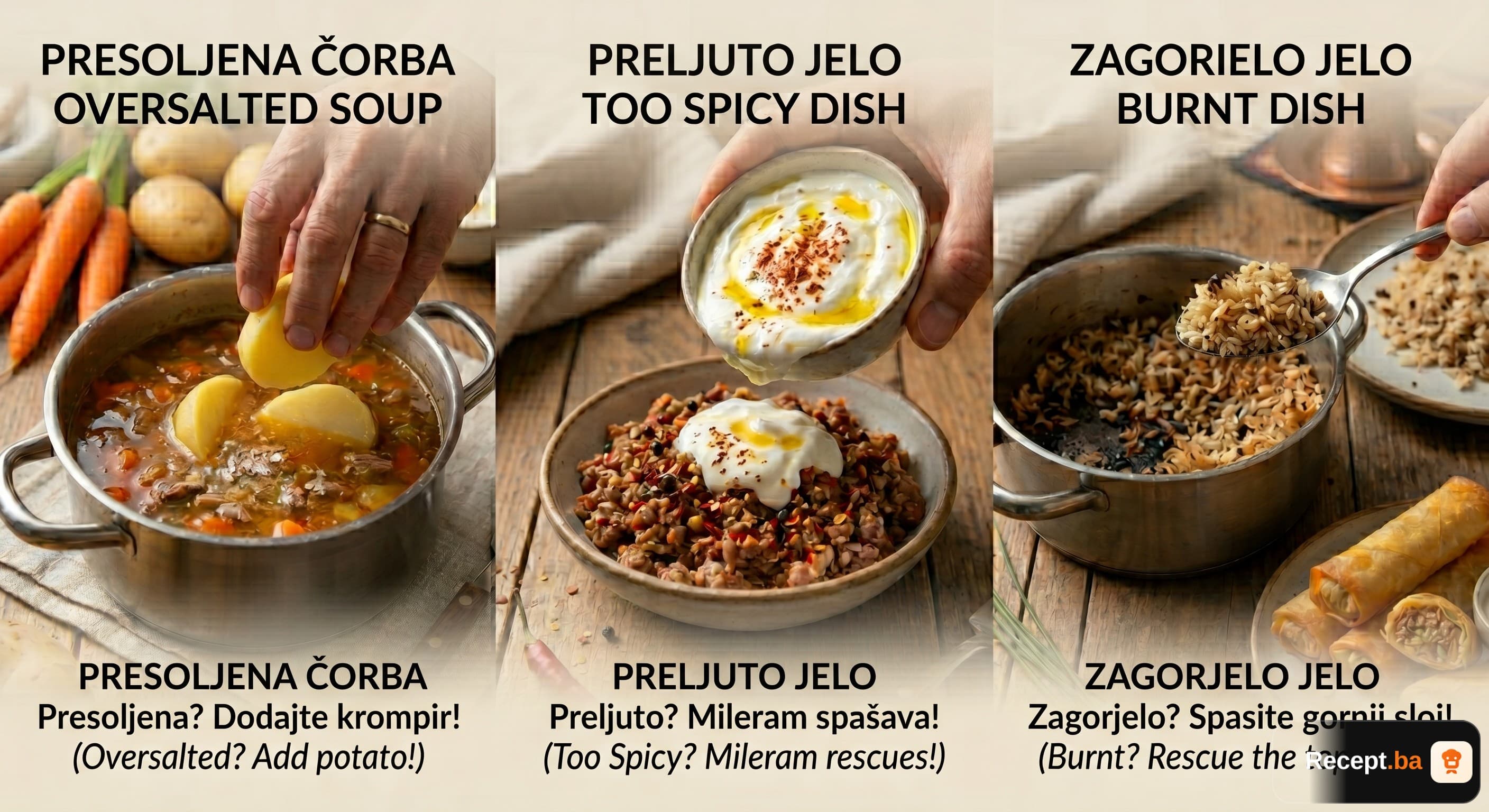 Spasite ručak: Kako popraviti presoljeno, preljuto ili zagorjelo jelo?