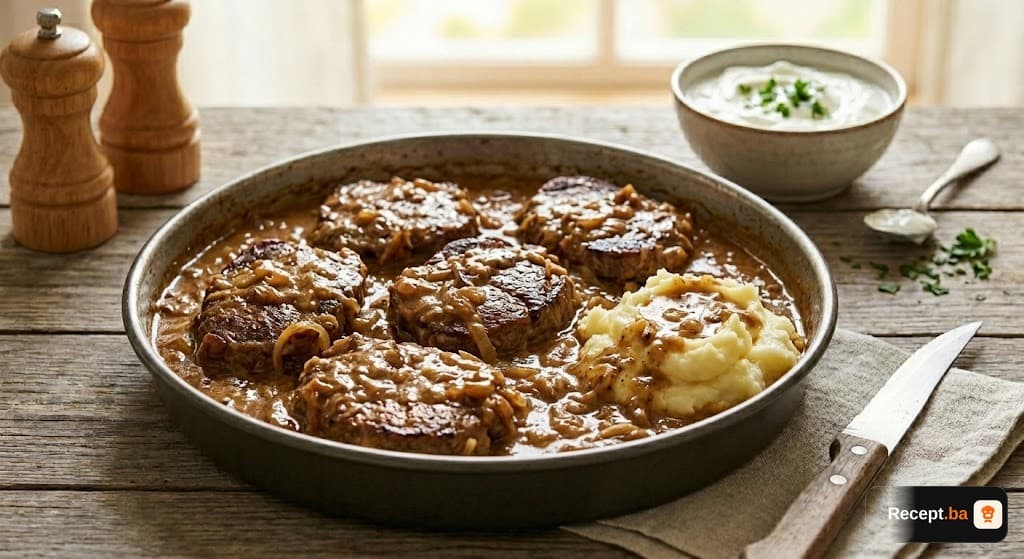 Lovačke šnicle u kremastom saftu sa gljivama