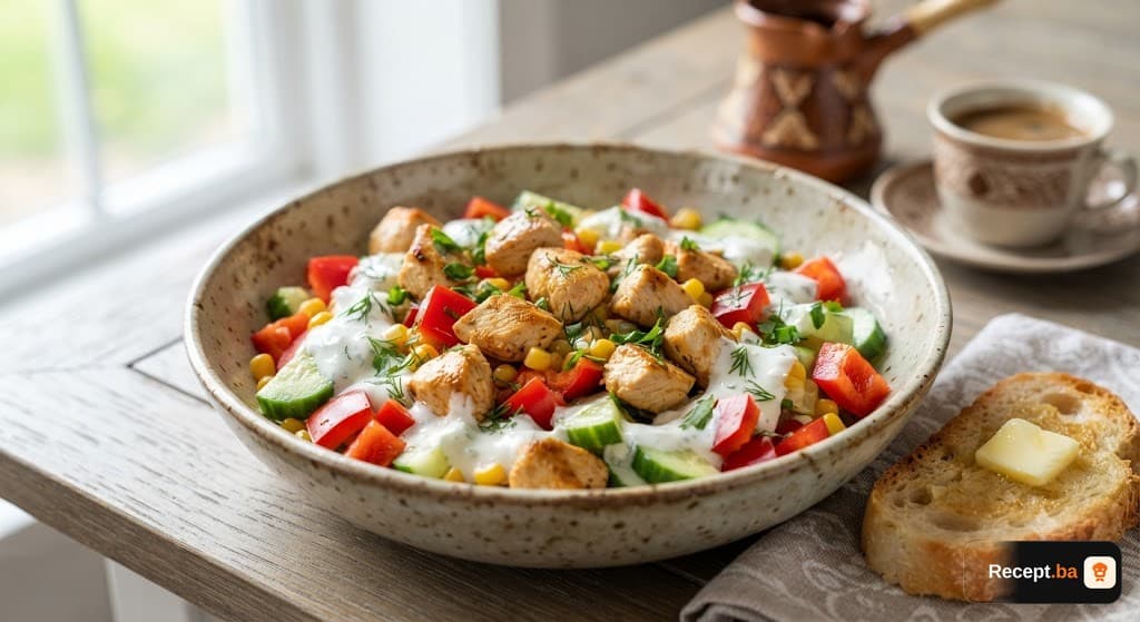 Osvježavajuća pileća salata sa povrćem i jogurt dresingom