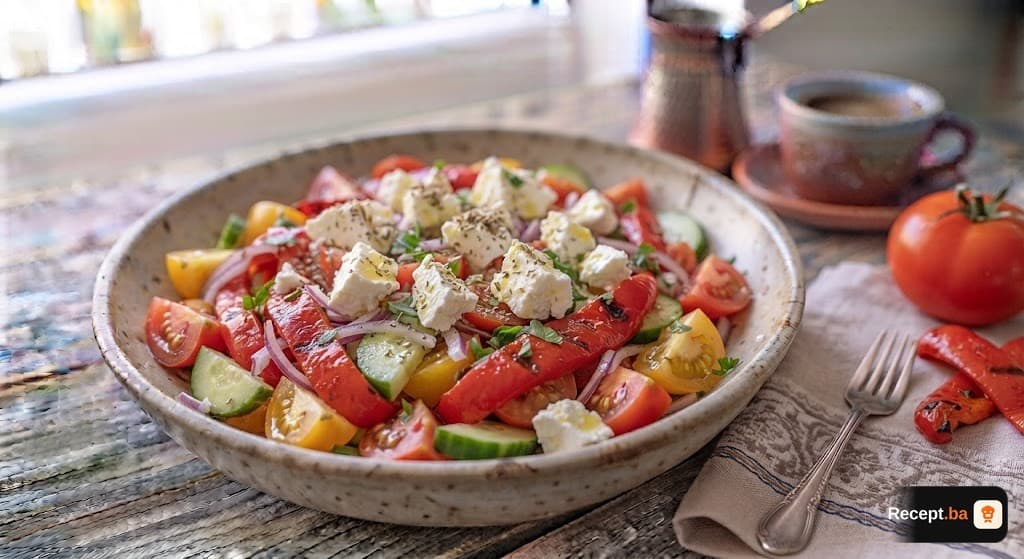 Osvježavajuća ljetna salata sa pečenim paprikama i sirom